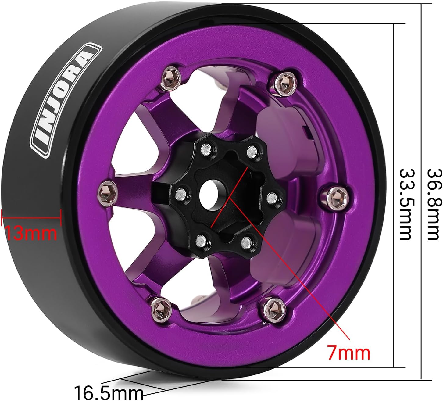 INJORA 1.3" Aluminium Beadlock Wheels -5.25mm Offset for SCX24 TRX4M 1/24 1/18 RC Crawler(Purple)
