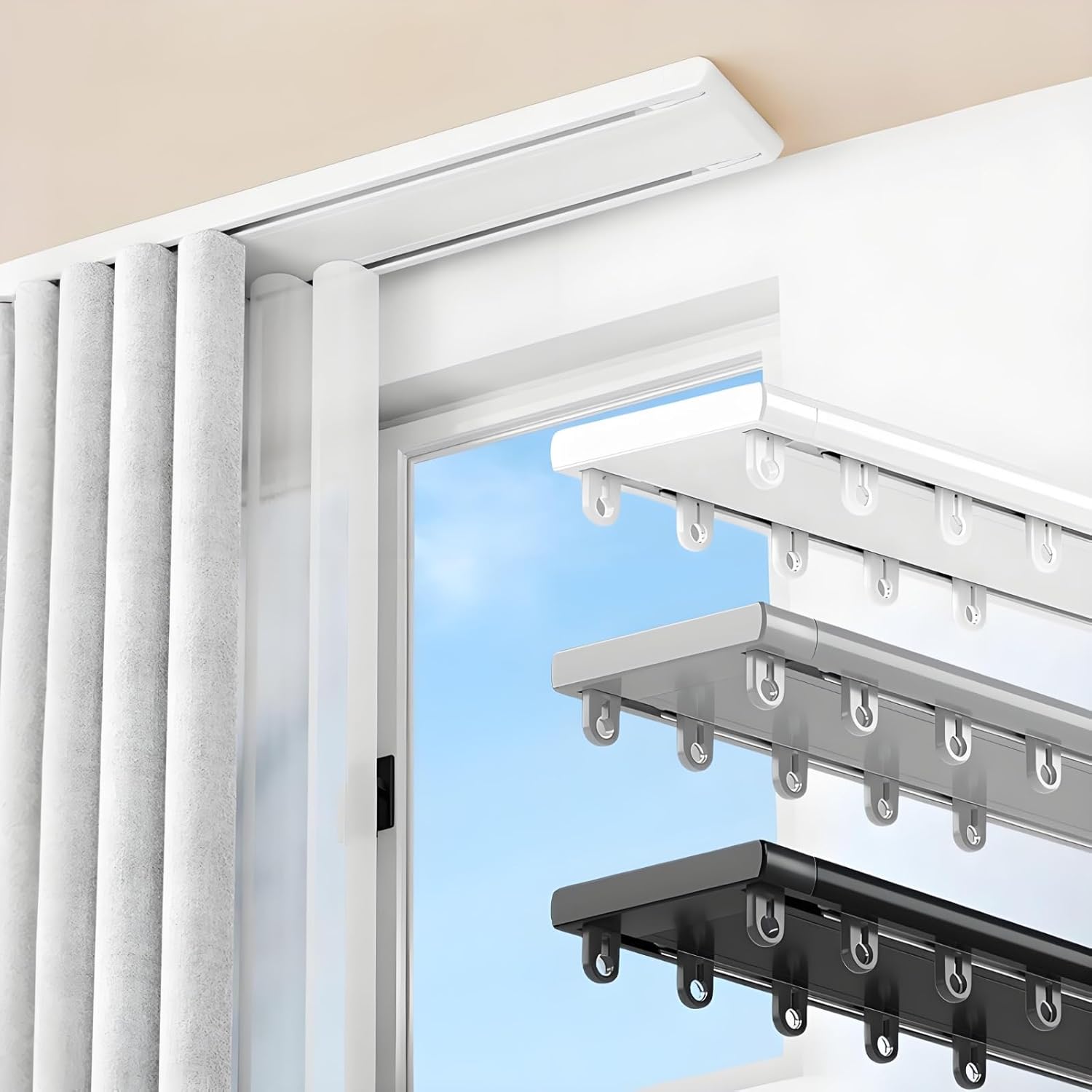 Double Curtain Track Rod 1-6M Aluminum Ceiling Mount with Hooks for Living Room, Bedroom, Hospital - Gray, 120cm/3.9ft - Durable, Easy Install, Versatile Design