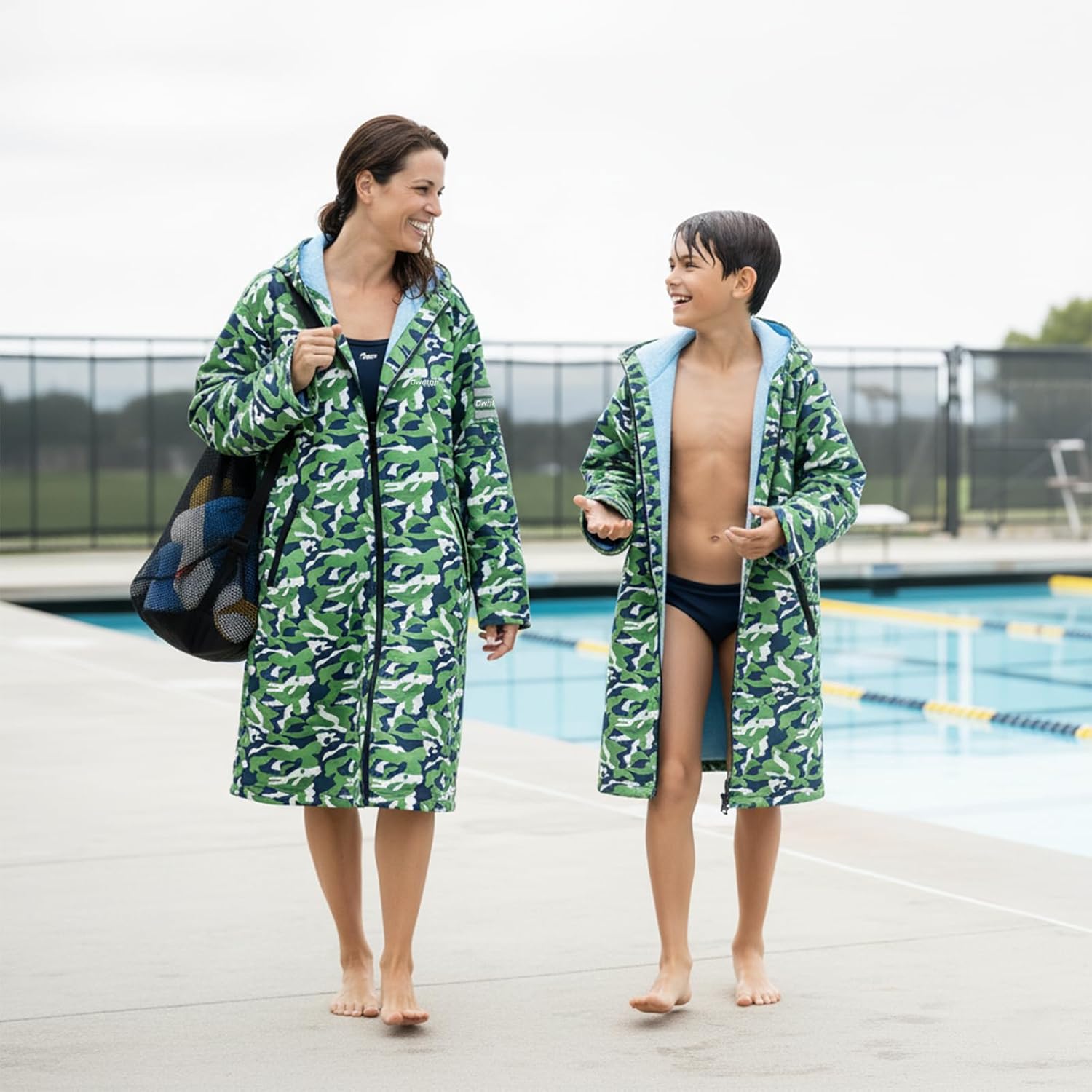 Owntop Swim Parka Kids Adult | Waterproof & Sherpa Lining | Velcro Arm Patch | Oversized Hooded Surf Poncho Changing Robe - Image 2