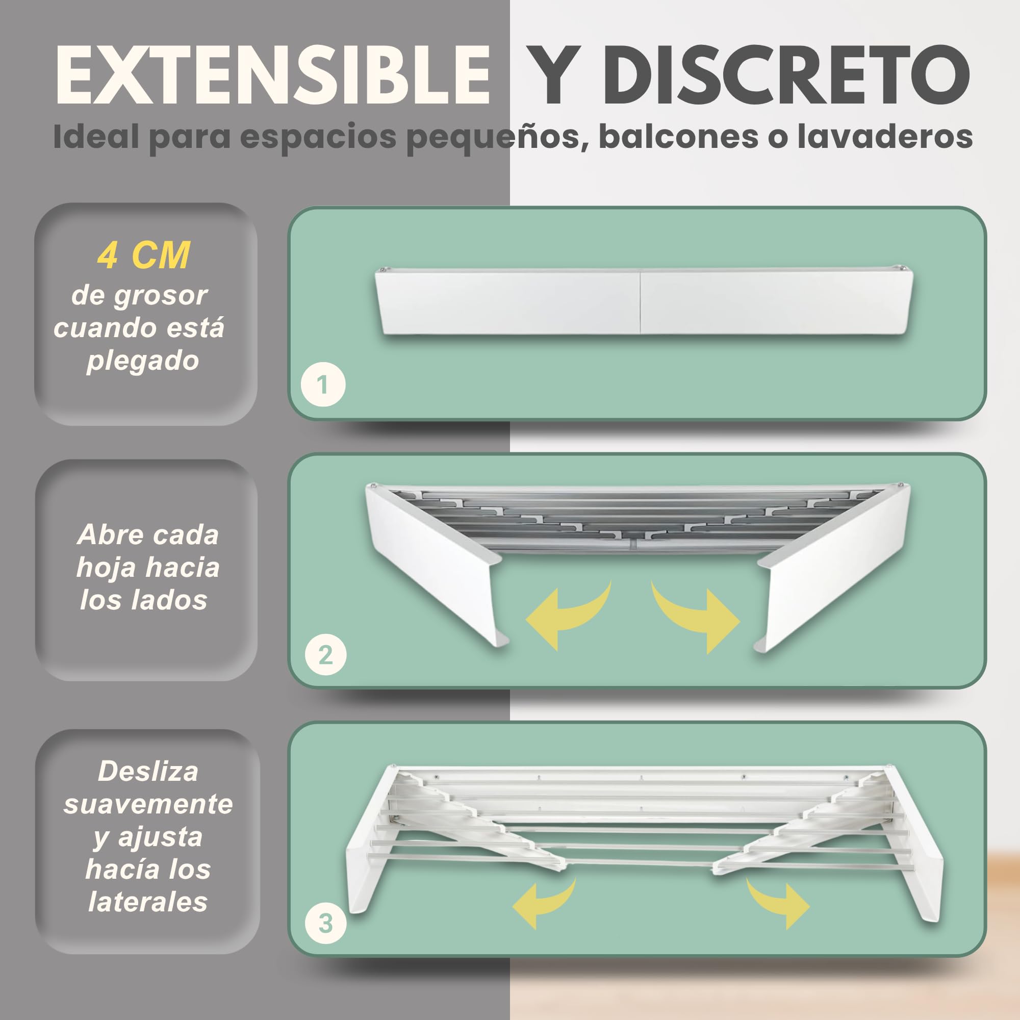maname Tendedero Extensible Pared. 120 Cm, ANTIOXIDO Retractil Abatible Tendedero Plegable para Interior Y Exterior, Colgador Ropa Pared. Soporta 45kg De Carga. Retractable Clothes Drying Rack