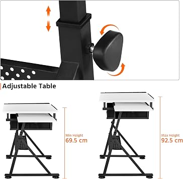 costoffs Craft Table Tilt Top Double Drawers Height Adjustable Stool White