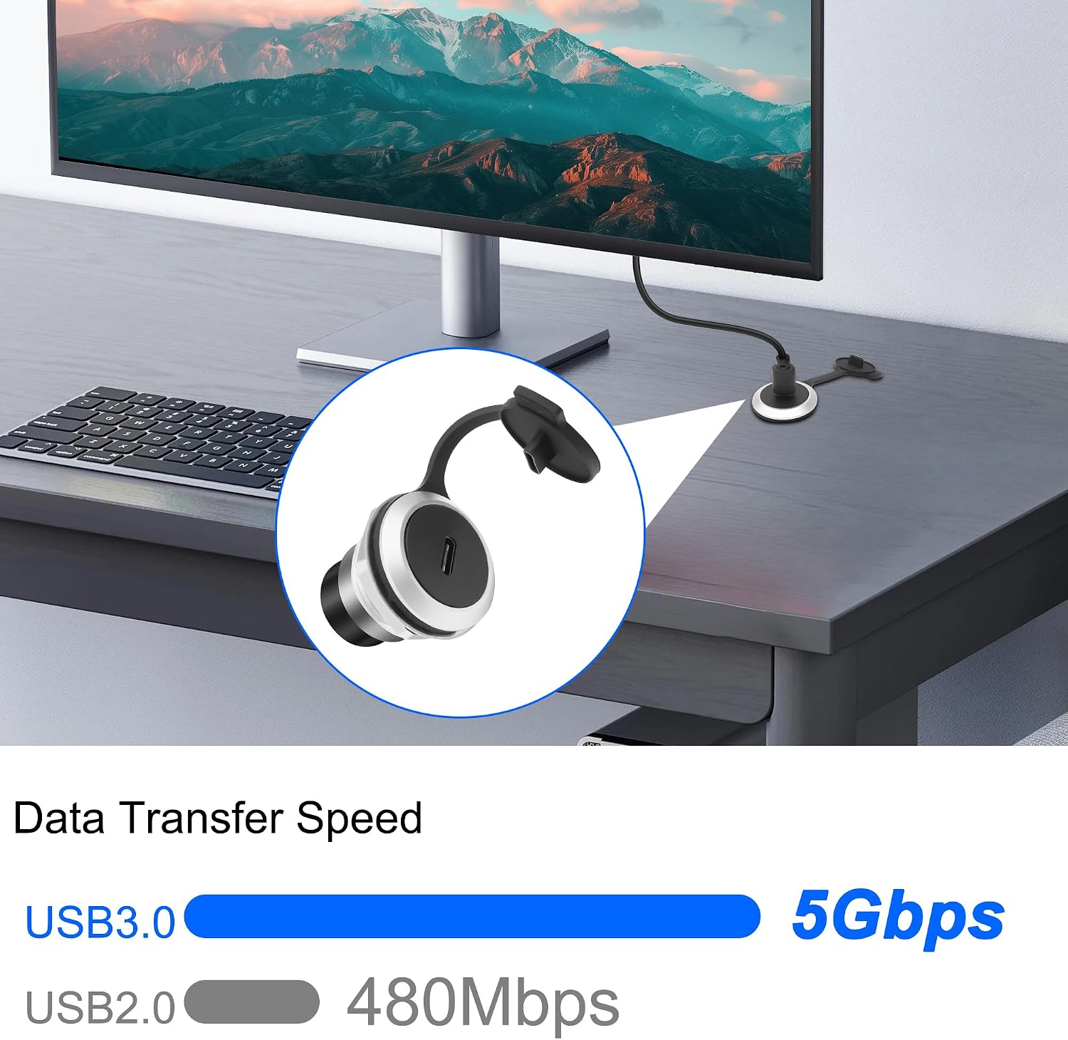 MEIRIYFA USB 3.0 to USB C Panel Mount Adapter Connector, 5Gbps USB 3.0 Female to USB C Female Circular Connector with Waterproof Cover for Phones, Laptop, Tablets and More (Silver, 1Pcs)