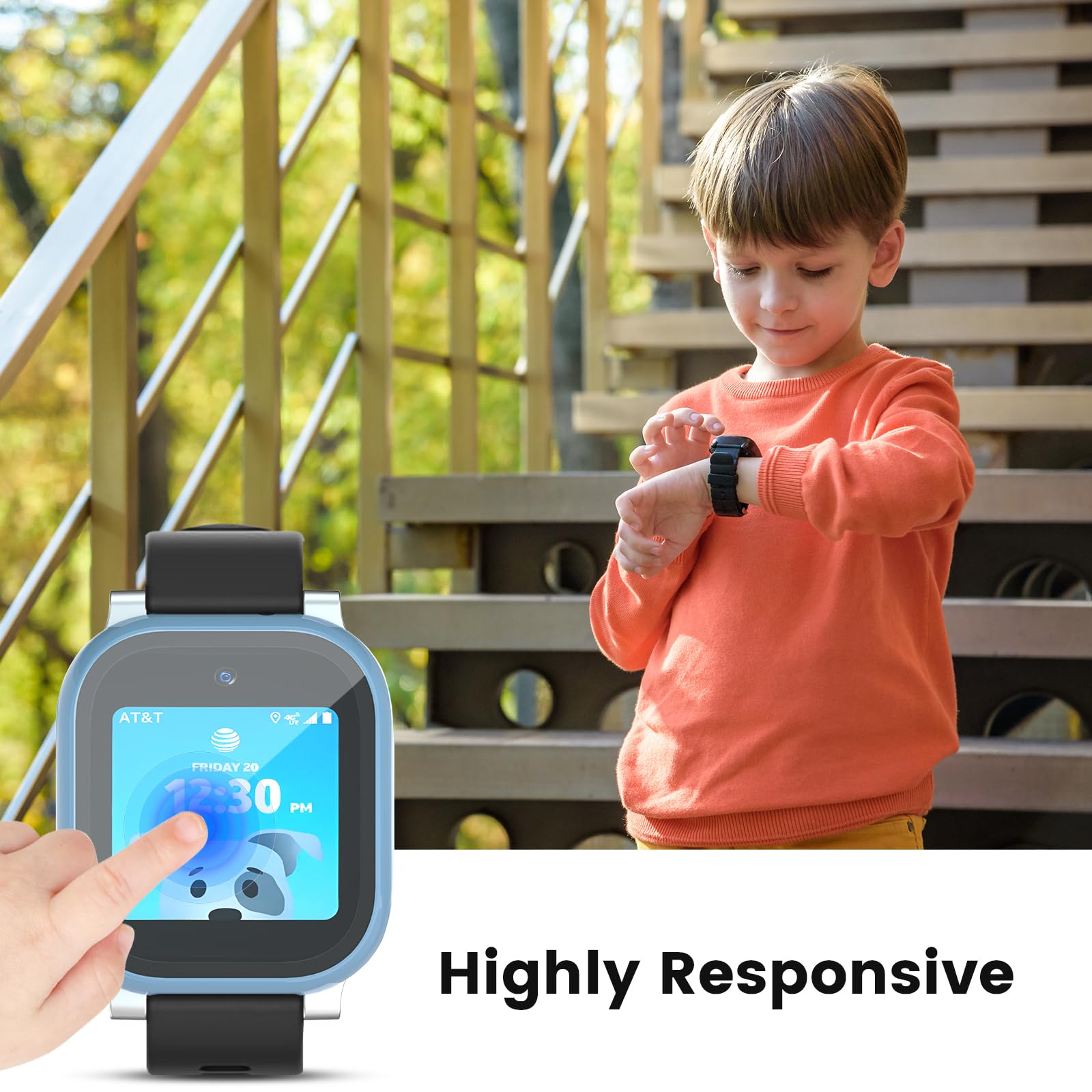 Protector de pantalla compatible con AT&T amiGO Jr Watch, paquete de 2 fundas de policarbonato duro y vidrio templado para amiGo Kids Smartwatch Accesorios, antiarañazos y sensible al tacto