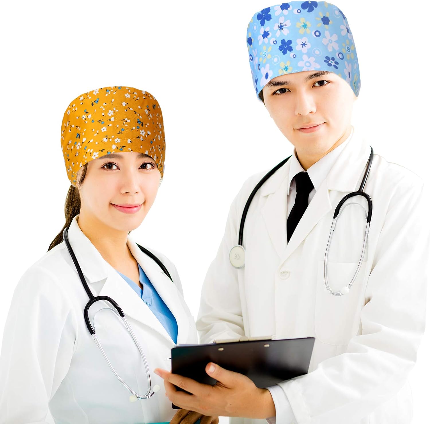 SATINIOR 3 Pcs Bouffant Cap with Button Sweatband Tie Back Hat for Women Men