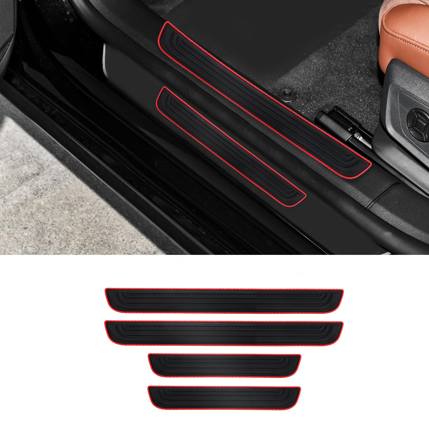 PACLVIO 4 PCS Car Door Sill Protector, Car Door Threshold Protection, Anti-Scratch Rubber Car Door Protector Edge Guards, Universal Car Accessories for Most Cars (Red borde, 4CM)