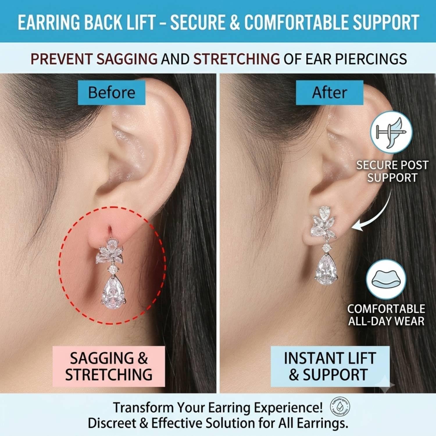 Earring Backs for Droopy Ears, AKRUWERLY 4PCS Lightweigh Flower Shape Earring Support Backs for Heavy Earrings Big Locking Earring Backings for Studs Lifter for Sagging Earlobe, Mixed Color