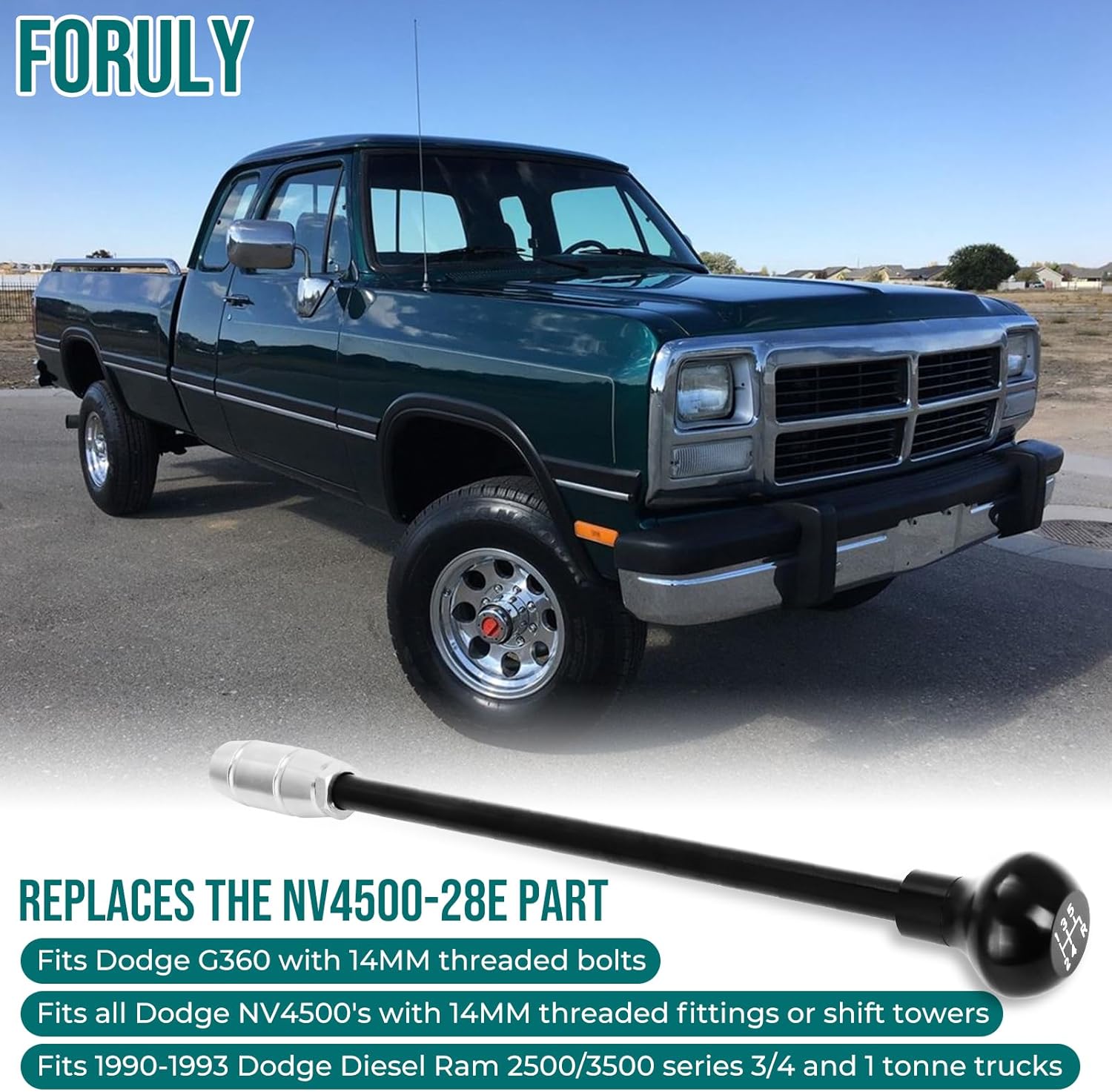Curved Shifter Stick & 14MM Adapter Knob Kit for Dodge NV4500 - Solves Straight Shifter Interference Issue (Excludes 2-Bolt G360) (Straight)