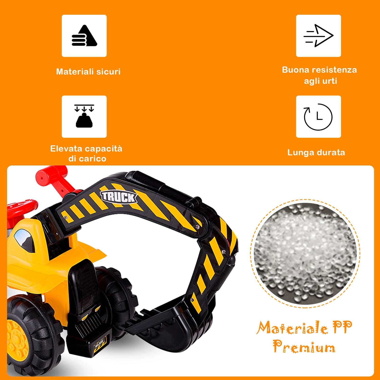 LIFEZEAL Escavatore Elettrico, Ruspa Cavalcabile, Scavatrice Cingolata per Bambini 3+ Anni, Spazio di Stoccaggio, Effetto di Suoni, con Pietra e Casco, Antiribaltamento, Peso Max 25 kg, 89x45x30 cm