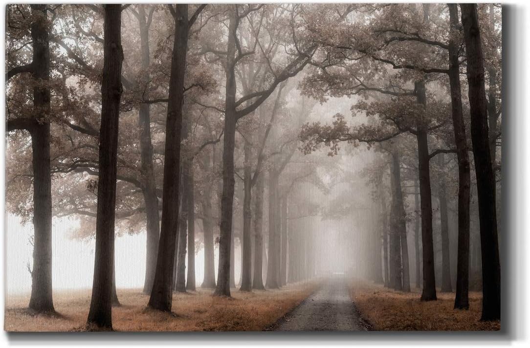 WEXFORD HOME Decor Landscape Canvas Wall Art Abstract Floral Painting Modern Pictures Artwork Decoration for Living Room Kitchen Bathroom Office, Ready to Hang, misty road, 18x27