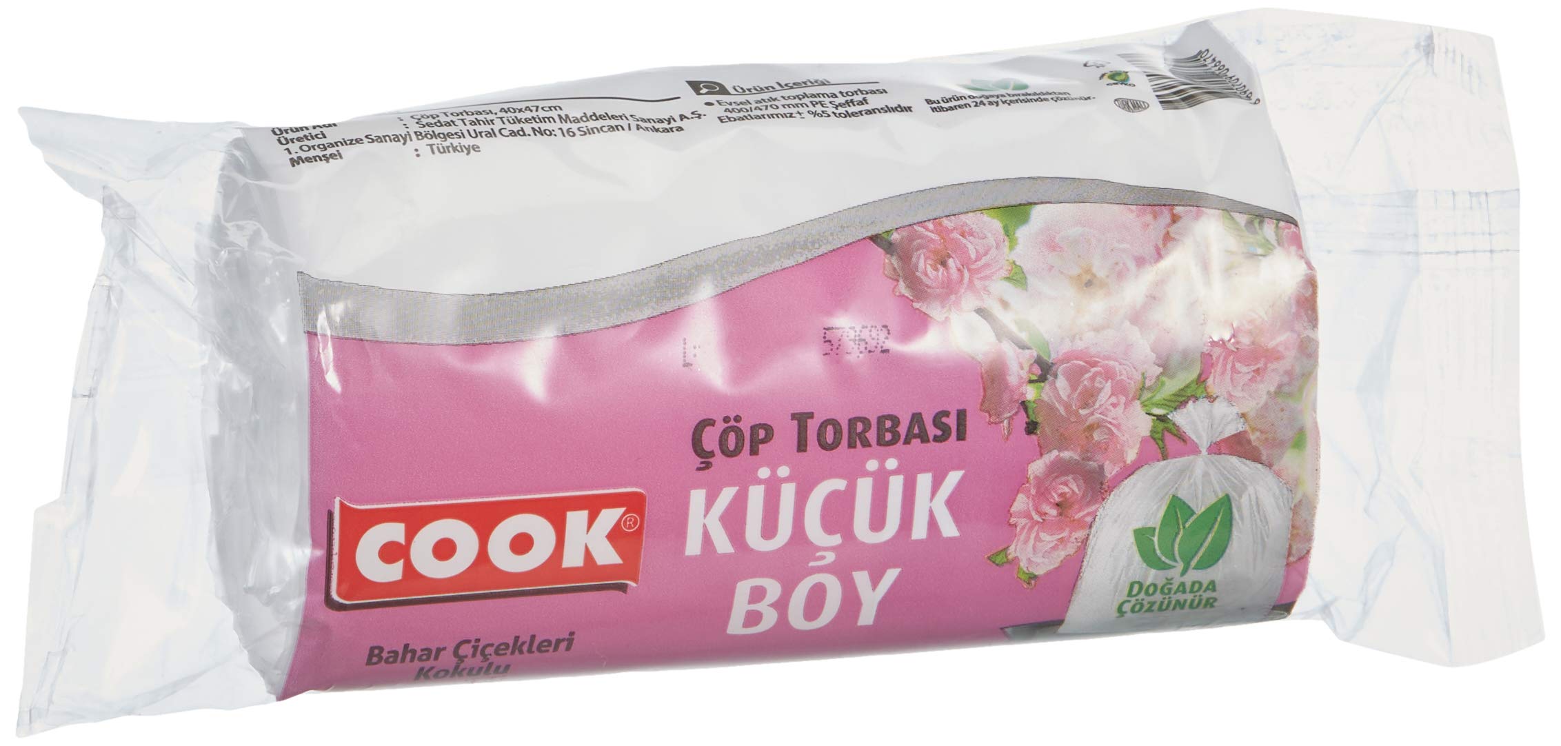 Cook Kokulu Çöp Torbası, Küçük Boy, 40 x 47 cm, 30 Yaprak, Bahar Çiçekleri Kokulu, Şeffaf