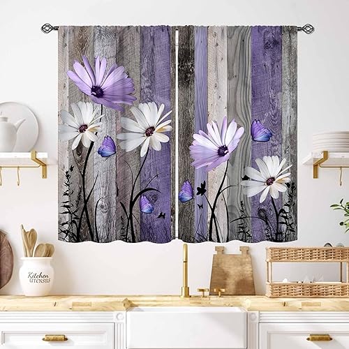 Miniatura 29 de Cortinas rústicas de cocina con margaritas, flores amarillas, margaritas, madera, naturaleza, granja, retro, sala de estar, dormitorio, cortinas