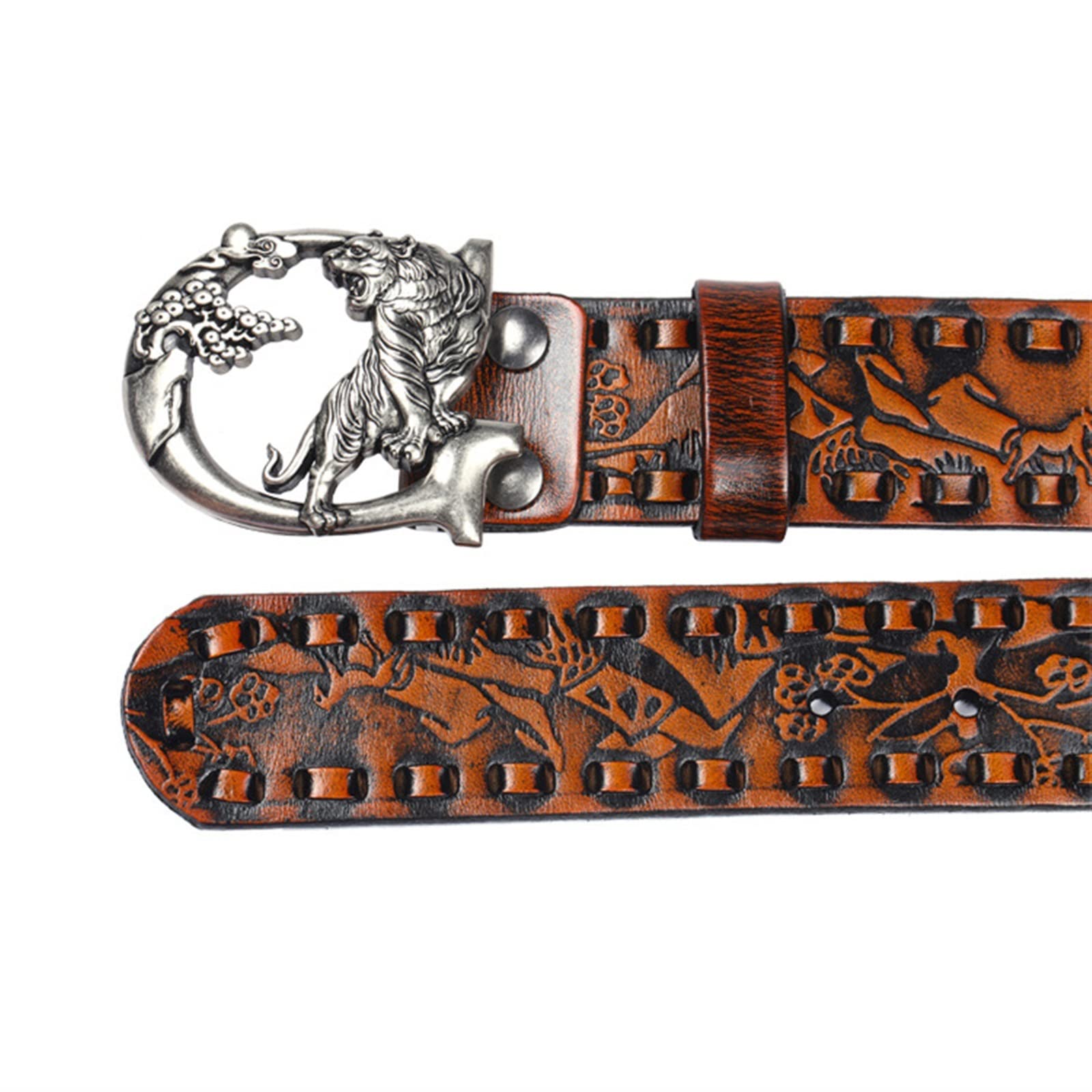 Men's Belts Men's Leather Belt Geflochtener Heller Luxus-P-Leder-Gürtel for Herren/Damen Personalisierter geprägter Vintage-Tiger-Schnallen-Männer längerer Gürtel 3,8 cm Vintage Men's Belt