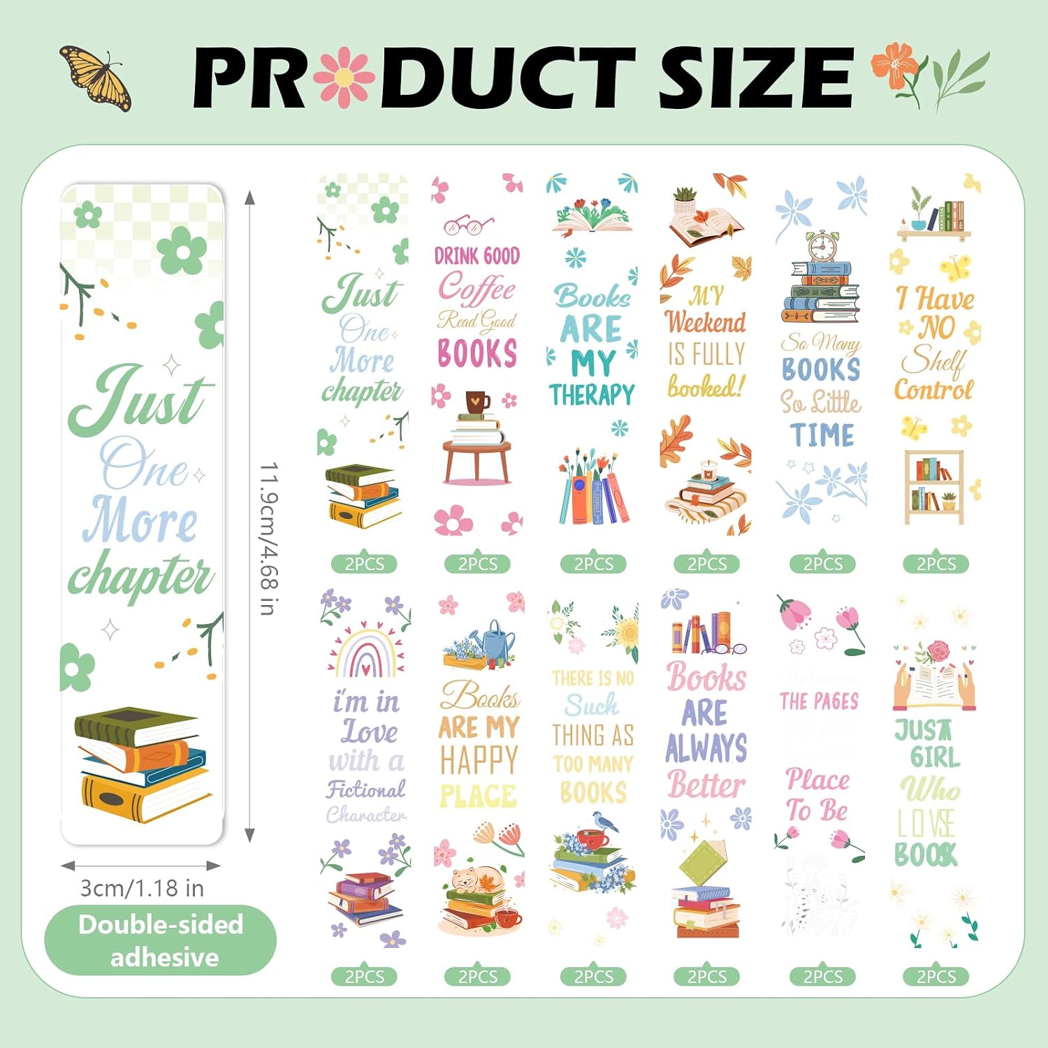 AFRITEE UV DTF Bookmark Stickers - 24 Sheets Book Lovers UV DTF Blank Bookmark Decals, Book Flowers Butterfly Skull Funny Transfer Sticker DIY Blank Acrylic Bookmarks Decoration image 4
