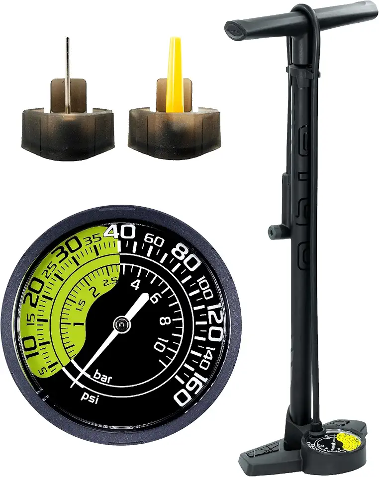 GIYO Bike Floor Pump - 3" Dual Scale Gauge - Road &amp; MTB | One Handed Operation -Clever Valve for Presta &amp; Schrader | Max 160PSI Steel Barrel (GF27)