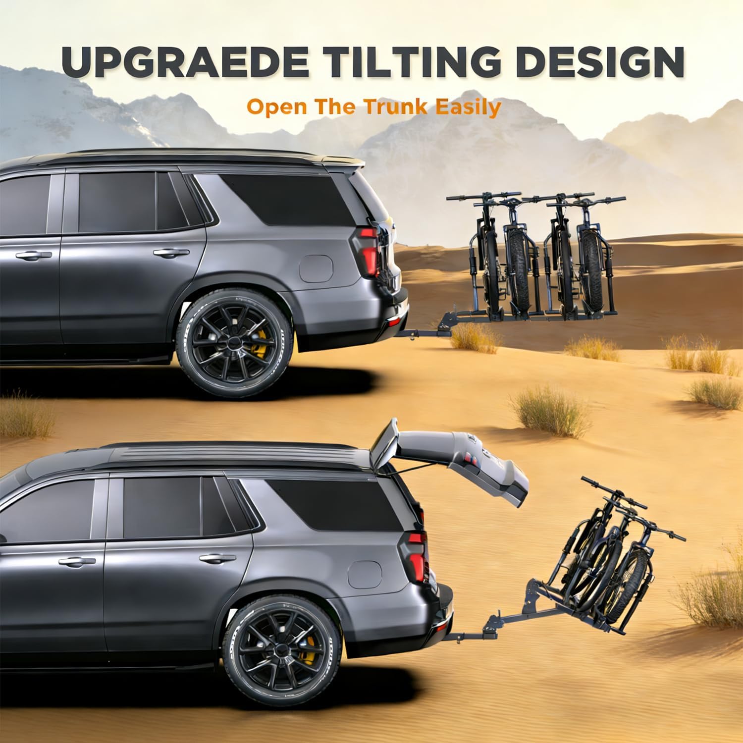 TANX Bike Racks for Ebikes,Fat Tire Bike Rack for Tow Hitch 2-Bike, Smart Tilting Platform for Standard E-Bikes, Fits 2-Inch Receiver