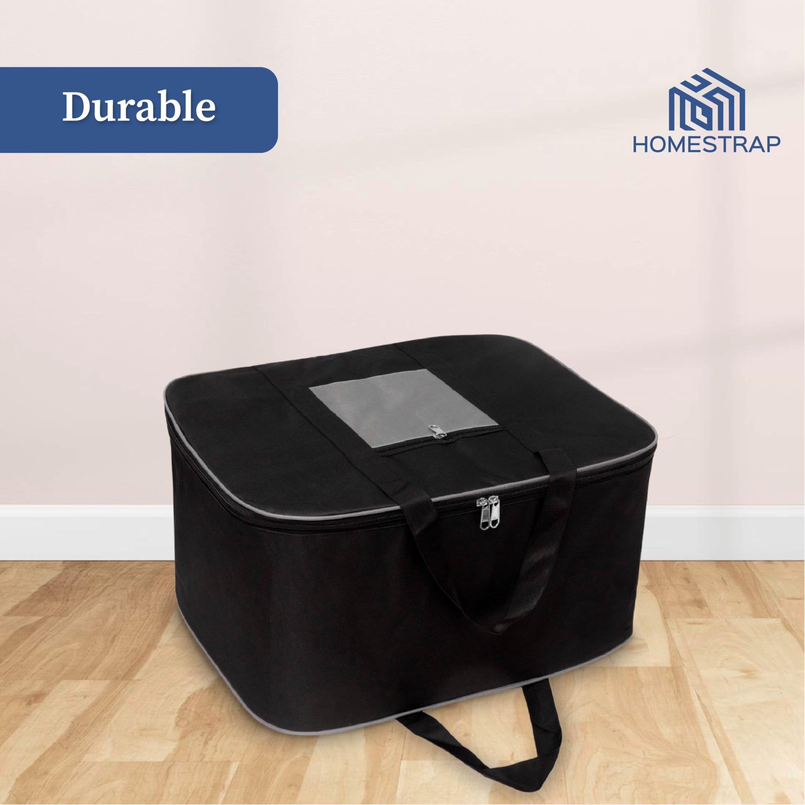 HomeStrap Bolsa de almacenamiento grande de nailon para debajo de la cama, funda organizadora para ropa, mantas, colchas, zapatos y libros con asa y cierre de cremallera, capacidad de 70 litros, negro