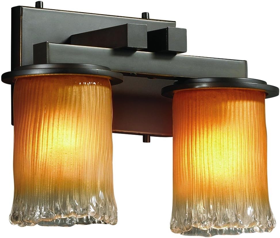 Justice Design Group Veneto Luce 2-Light Bath Bar - Dark Bronze Finish with Gold with Clear Rim Venetian Glass Shade
