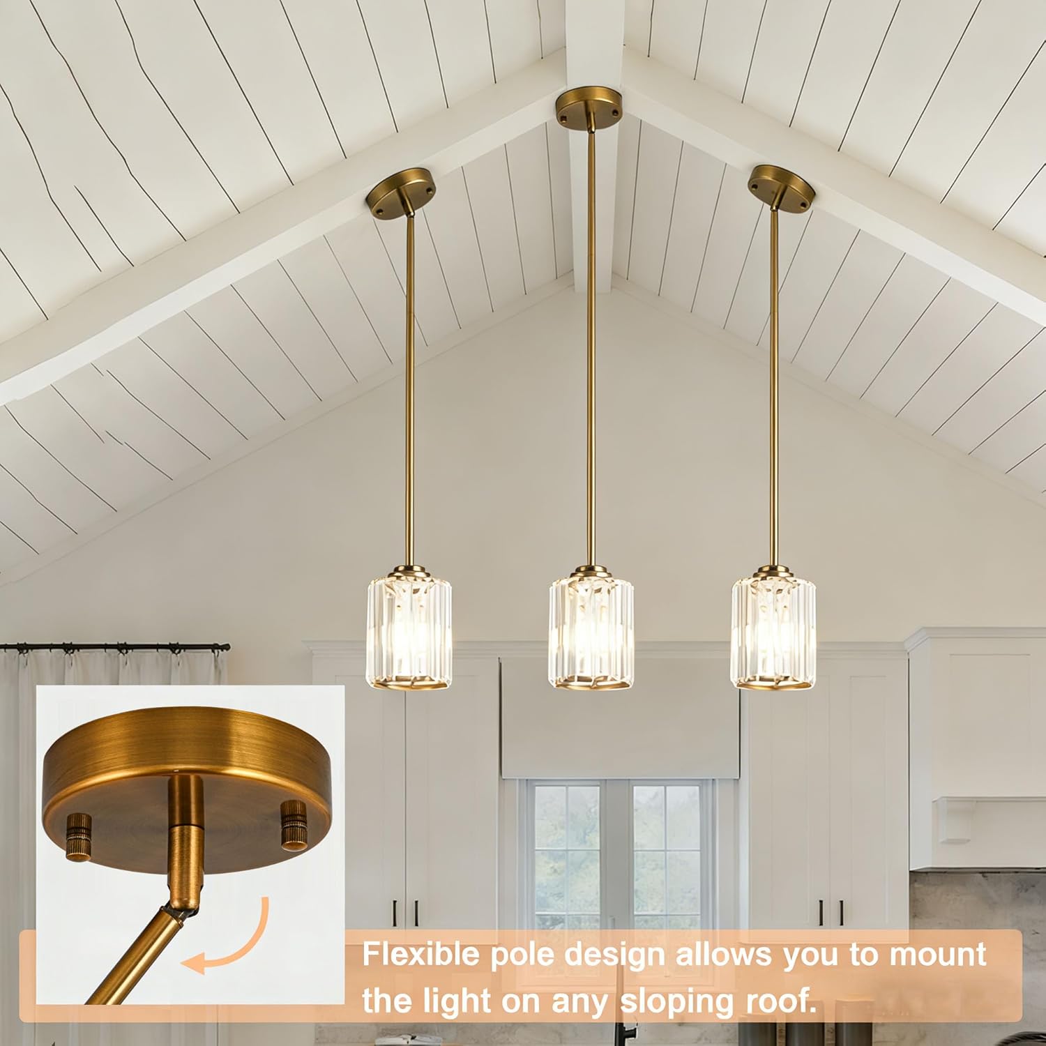 Pendant Lights Kitchen Island 3 Pack, Adjustable High Bronze Modern Crystal Mini Chandelier Ceiling Hanging Pendant Light Fixtures for Kitchen Hallway Dining Room Bedroom
