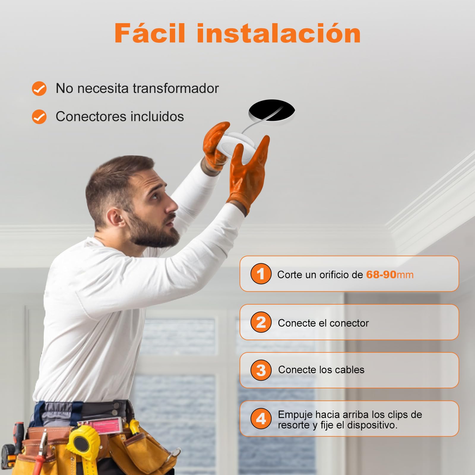 DUSKTEC - Foco LED empotrable extraplano, 220 V, blanco cálido, lote de 10 focos LED, 7 W, 660 lm, cuarto de baño, foco empotrado, techo IP44, agujero 68 – 90 mm, para cocina, salón, pasillo