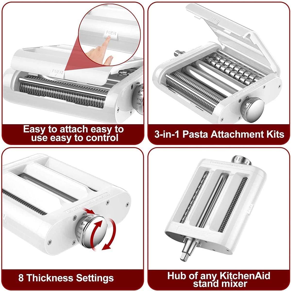 Nudelvorsatz für KitchenAid Standmixer Nudelmaschine Zubehör 3 In 1 Set Nudelaufsatz Spaghettischneider Fettuccineschneider Pasta Set Zubehör mit Nudelroller
