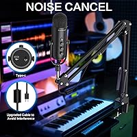 Vista 4 de ZeaLSound Micrófono para PC, micrófono condensador de podcast con soporte de brazo de pluma, botón de silencio para transmisión, perilla de ganancia