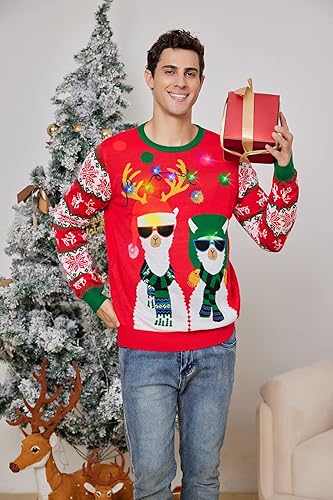 Miniatura 4 de Goodstoworld Los hombreslas mujeres iluminan el suéter feo de la Navidad con las luces intermitentes llevadas multicolor