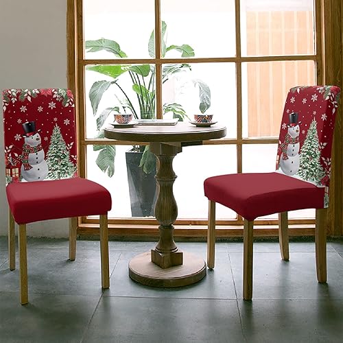 Vista 3 de Z&L Home Juego de 6 fundas protectoras de silla de muñeco de nieve de Navidad, fundas elásticas extraíbles para sillas de comedor, color rojo árbol