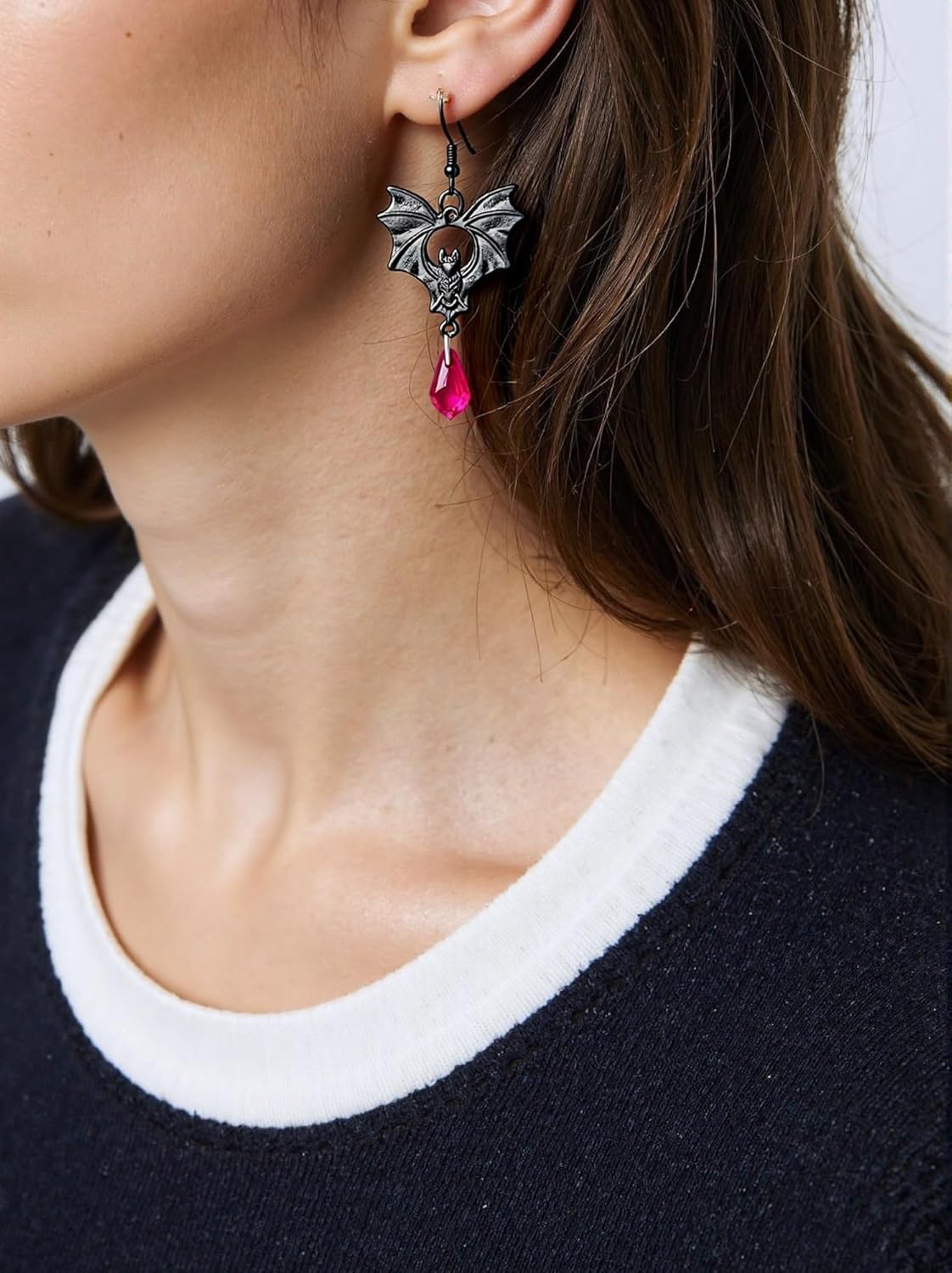 Gothic Bat Earrings for Women Punk Style Red Black Crystal Bat Drop Dangle Earrings Goth Vampire Earring Halloween Jewelry Witch Costume Accessories for Women - Image 2
