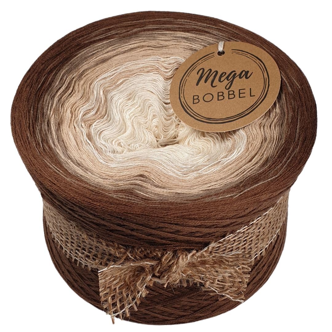 MegaBobbel*Zimtsterne*A357* (Außenfarbe: Nuss) Farbverlaufsgarn - Lace Garn Bobbel Wolle zum Häkeln & Stricken (4 fädig, 3750m)