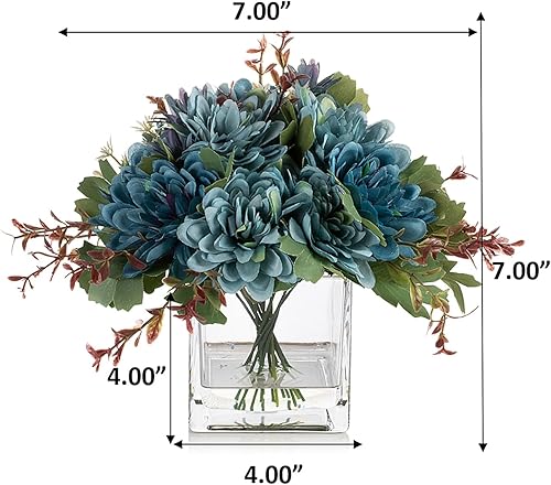 Miniatura 6 de ENOVA FLORAL Arreglos florales de margaritas artificiales mixtas con jarrón, centros de mesa para comedor, margarita de seda en jarrón de vidrio con