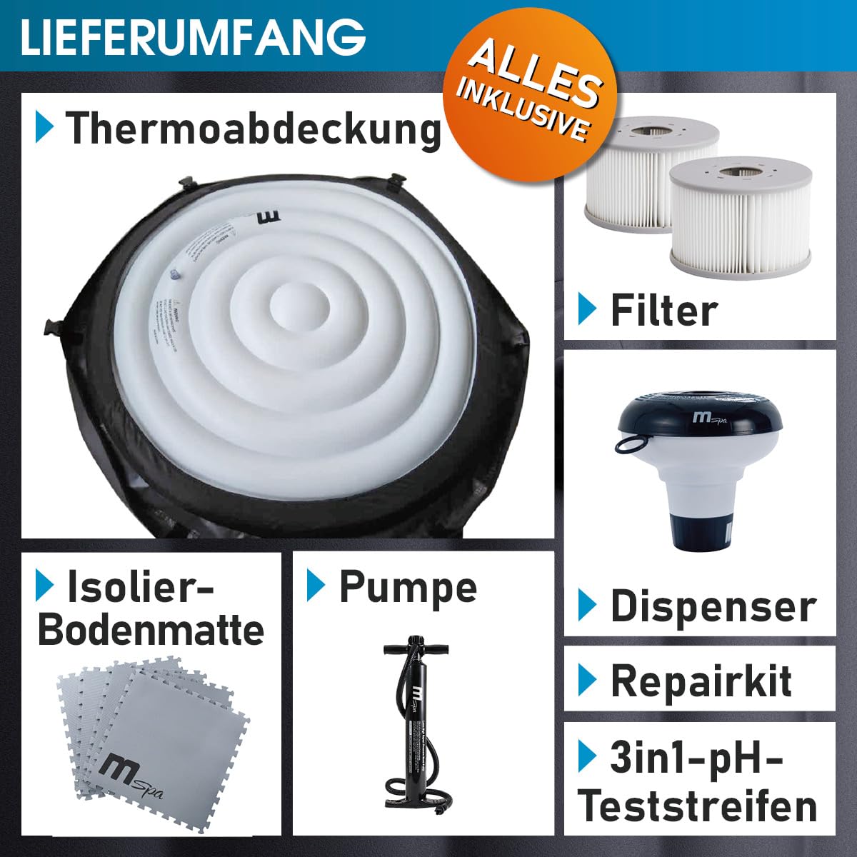 BRAST Whirlpool aufblasbar MSpa Frame Mono Eco für 8 Personen | Ø192x65cm | 144 Massagedüsen in 3 Intensitäten | In- Outdoor Pool | Ganzjähriger Einsatz Winterfest | einfache Steuerung per App