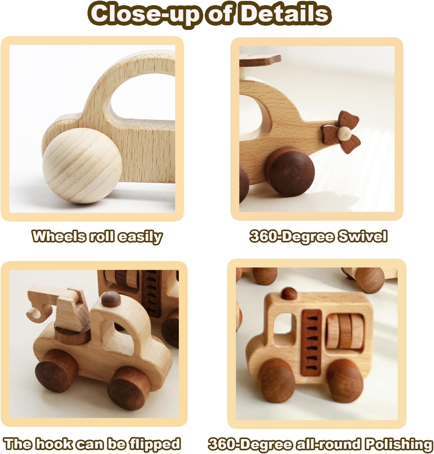 8PCS Wooden Toy Cars Set - Montessori Baby Toys for 1-3 Years, Wooden Cars for Toddlers, 1 Year Old Boy Gifts, Eco-Friendly Birthday Gifts for 1 Year Old Boy Girl - Image 6