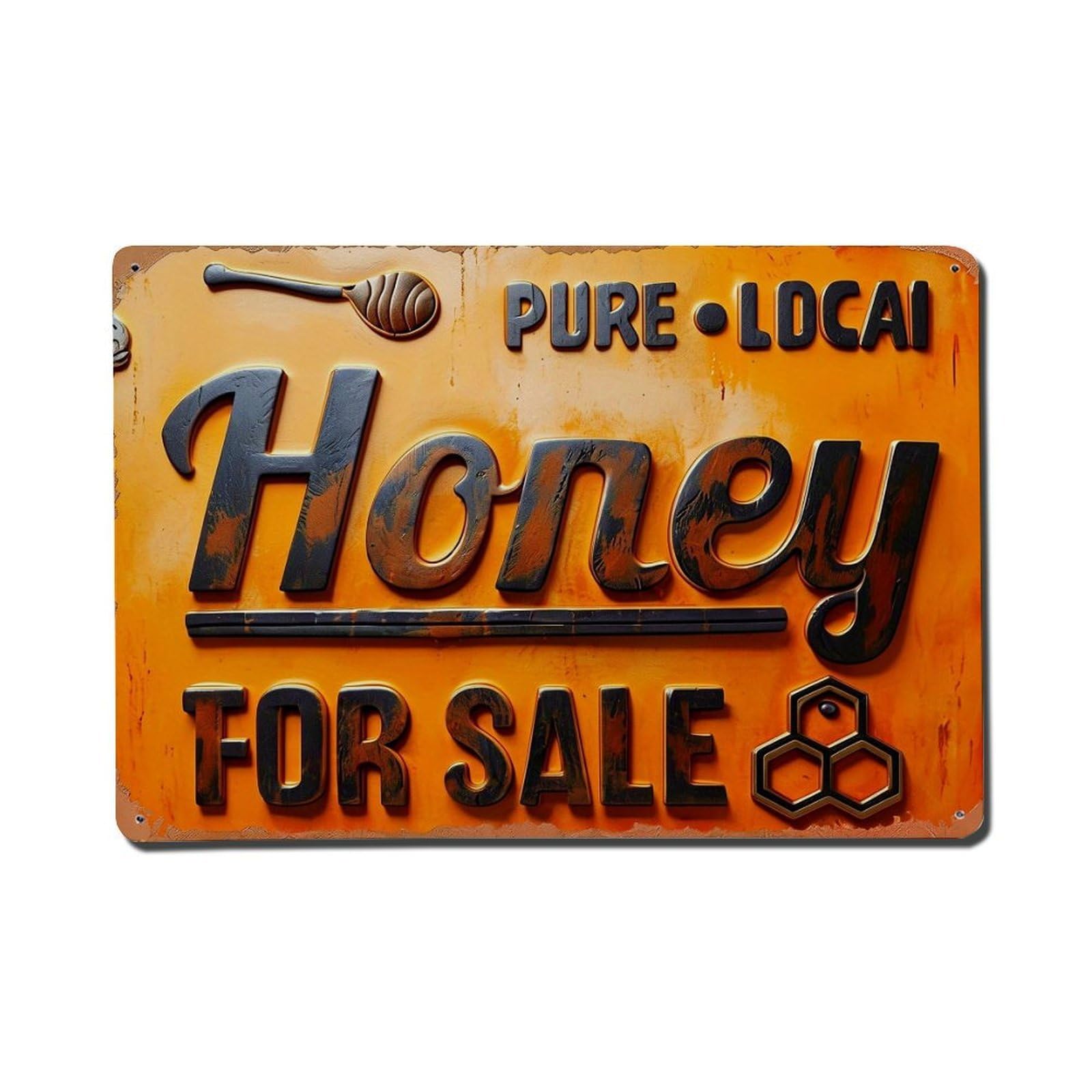 Pure Local Honey For Sale Vintage Tin Sign Retro Metal Wall Decor Metal Poster, Home Bar Garage Farmhouse Cafe Wall Art Decoration 8x12Inches