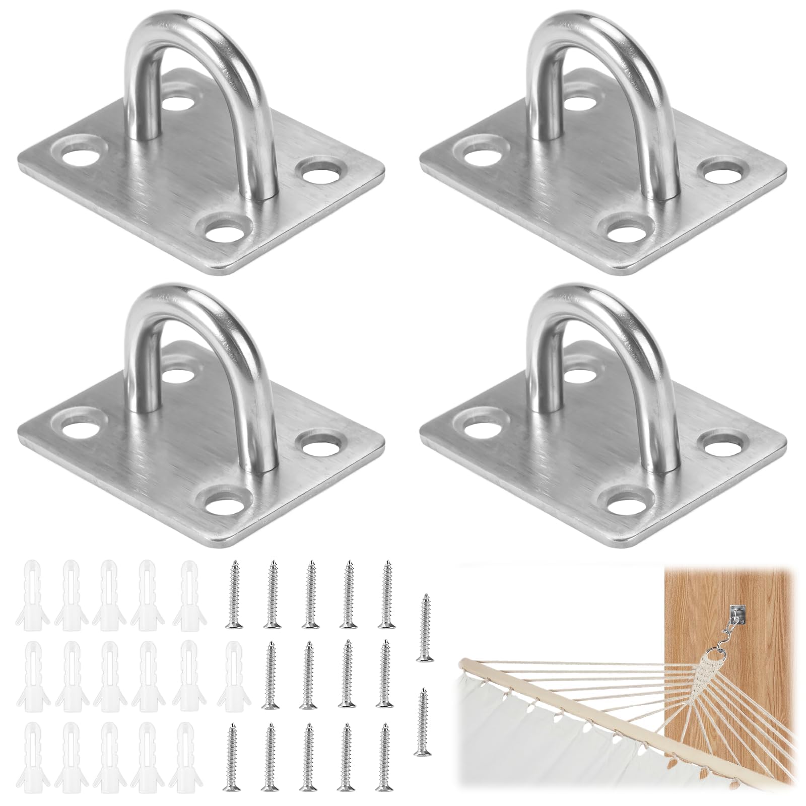 KineticKraft 4 Pieces M6 Stainless Steel Oblong Pad Eye Plate, Heavy Duty Pad Eye Plate, Loop Suspension Ceiling Hooks