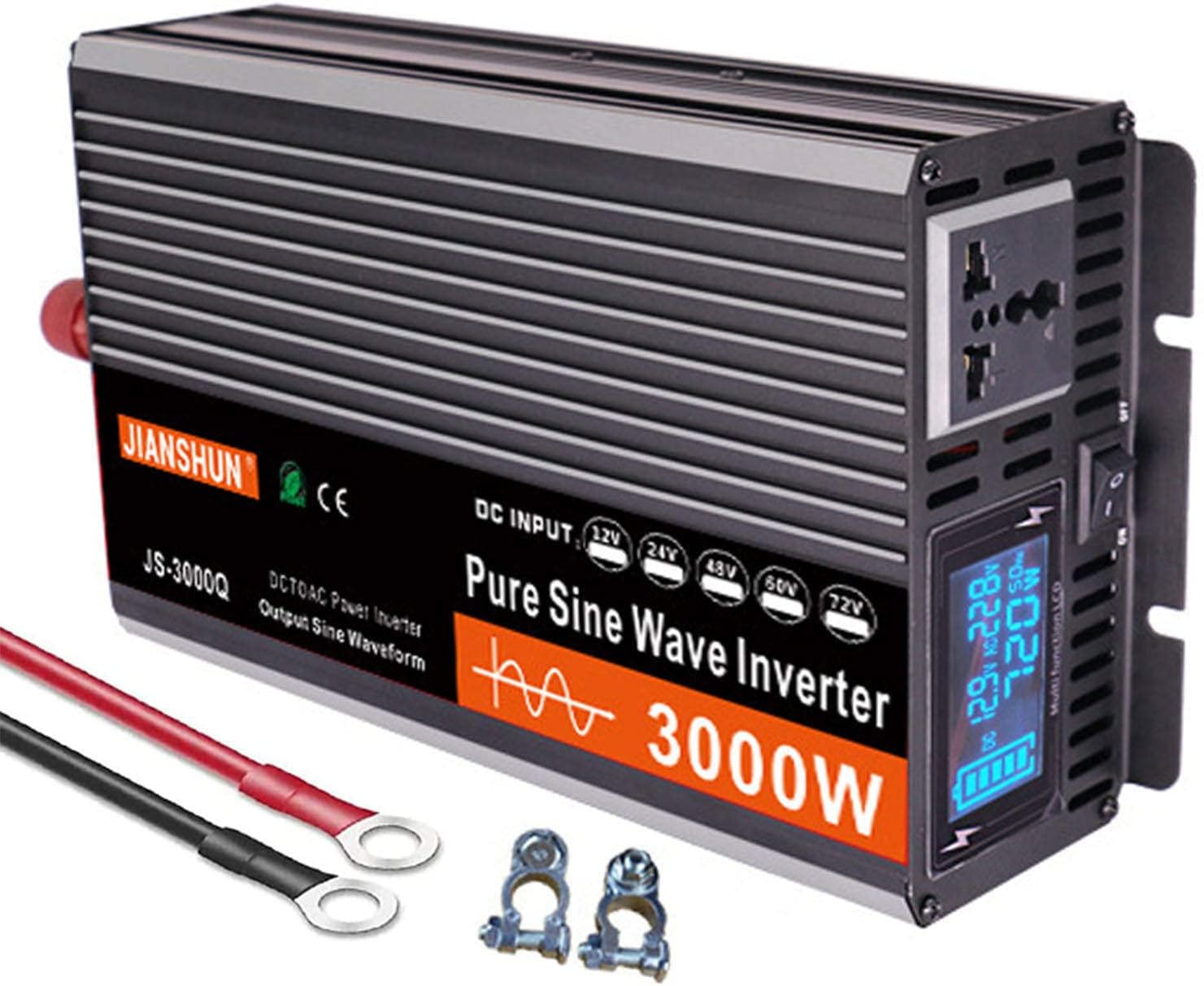 3000W 4000W 5000W 6000W (Peak)Pure Sine Wave Power Inverter, Intelligent Solar Power Inverter 12V/24V/48V/60V DC to 220V~240V AC Converter with LCD Display, AC Outlets ,for RV Truck Camping,3000W-60V