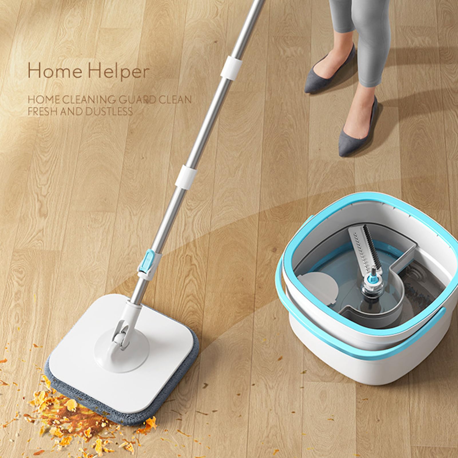 Fregona Y Cubo Utensilios De Limpieza del Hogar para Suelos | Fregona y Cubo con Lavado Sin Manos Para Dormitorio Sala De Estar Comedor Cocina Baño Estudio