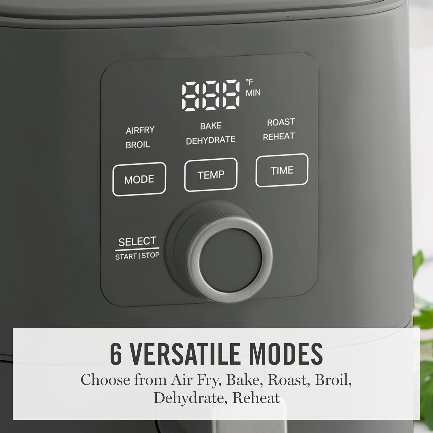 Martha Stewart 6QT Air Fryer, 6-in-1, Bake, Broil, Roast, Air Fry, Dehydrate, Reheat, Ceramic Non-Stick Basket, Crispy Results Fast, 400°F Max Temp, Shake Reminder, Auto Shut-Off, Caviar Gray