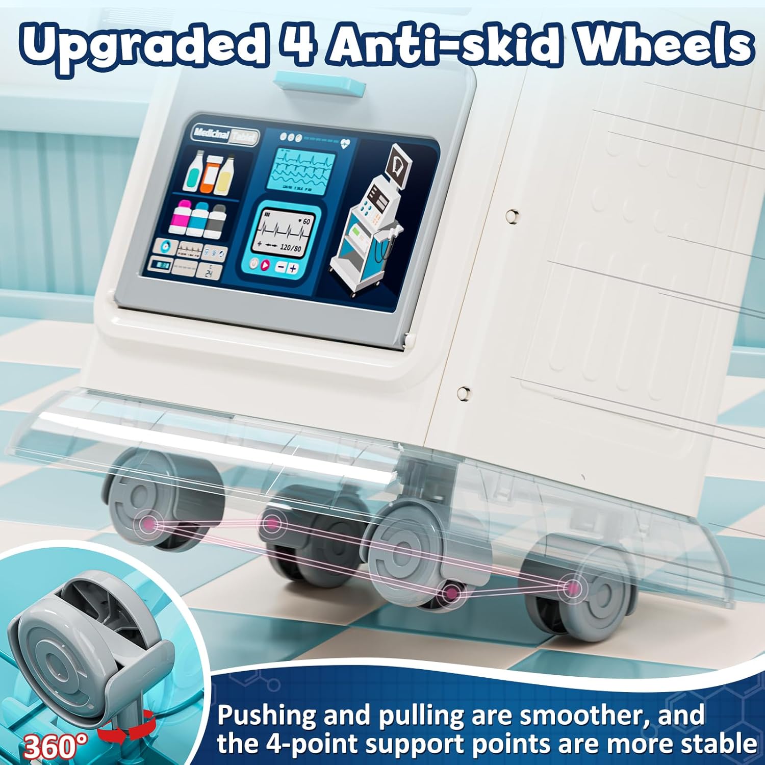 Lehoo Castle Doctor Kit for Toddlers 3-5, Mobile Cart with Lights and Sound, Kids Dentist Play Set,