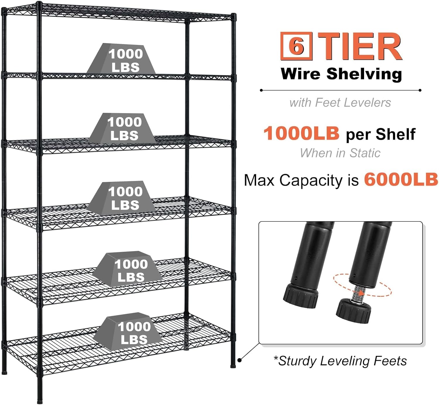 Meet perfect 6-Tier Wire Shelving Unit with Wheels, 72" H x 48" W x 18" D Heavy Duty Metal Shelf, 6000LBS Capacity Adjustable Utility Storage Rack for Garage Pantry Kitchen Warehouse