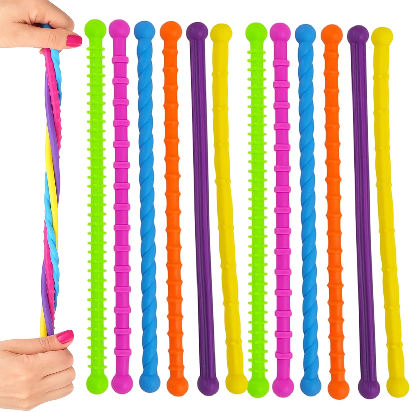 12Pcs Textured Stretchy Sensory Fidget Toys, Sensory Toys for Autism and ADHD, Stress Relief Fidget Toys for Kids and Adults, Classroom Focus and Office Anxiety Management
