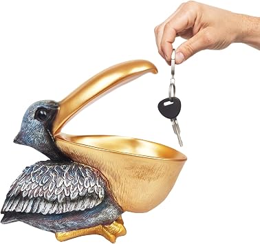 SanQing Creative Resin Statues Pelican Birds Statues Toucan Figurines Entrance Candy Keys Bowl Storage Basket Decor Ornament for Table Home Bar Office Blue