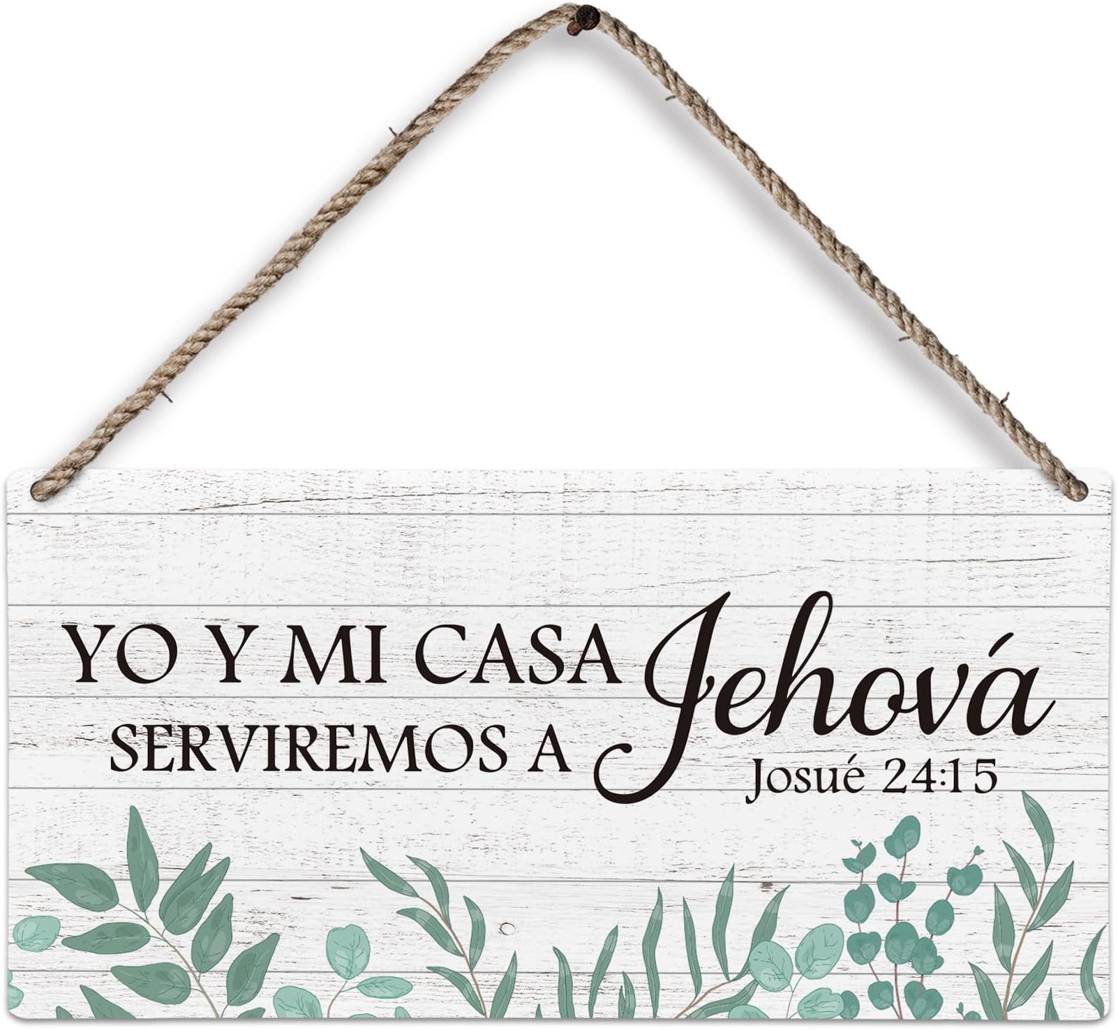 Huester Christian Spanish Wood Plaque, Religious Sign, Bible Verses Home Decor, Yo Y Mi Casa Serviremos A Jehova Wall Hanging, 12x6 inches