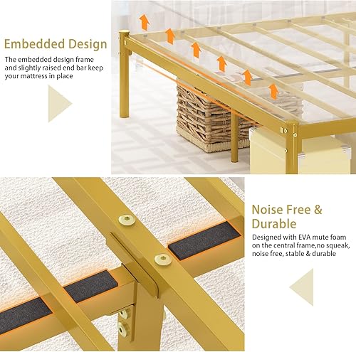 Miniatura 7 de Merronix Base de cama de tamaño matrimonial con cabecera en forma de corona, plataforma de metal resistente, no necesita somier, marco de cama