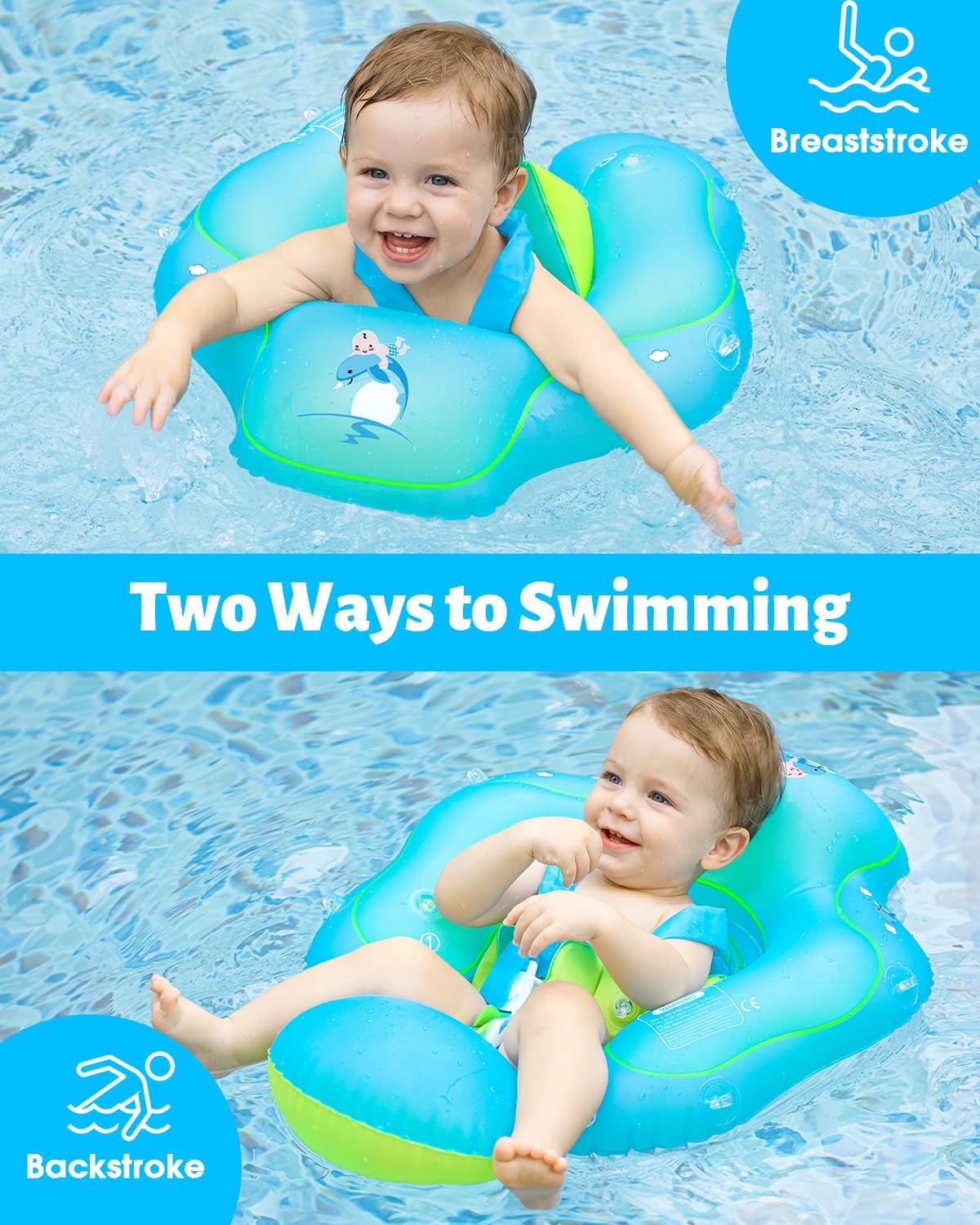 LAYCOL Baby Pool Float with Canopy UPF50+, 5 Point Safety Buckle No Flip Over, Inflatable Toddler Floaties Infant Pool Floats with Double Air Chambers, Baby Beach Essentials/Traval for 3-36M