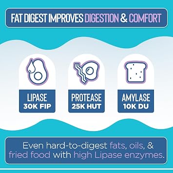 Vital Planet Digestive Enzymes Fat Digest Natural Enzyme Formula with Lipase Supports the Breakdown of Fat, Oils and Fried Foods and Reduces Occasional Gas, Bloating and Indigestion 60 Capsules