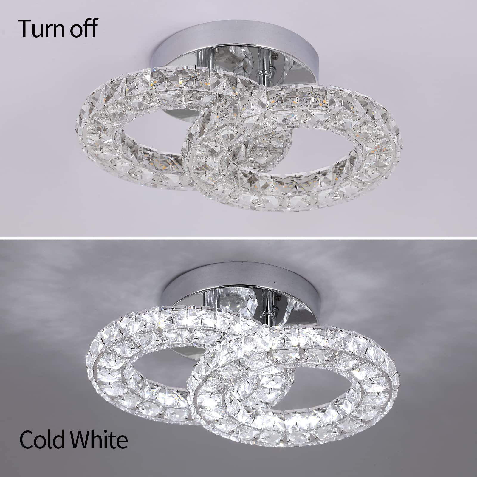 GreeLustr Runde Kristall Kronleuchter LED Moderne Kristall Deckenleuchte, Austauschbare Pendelleuchte K9 Crystal Einbauleuchte Edelstahl Deckenlampe für Schlafzimmer Flurlampe Eingang Wohnzimmer