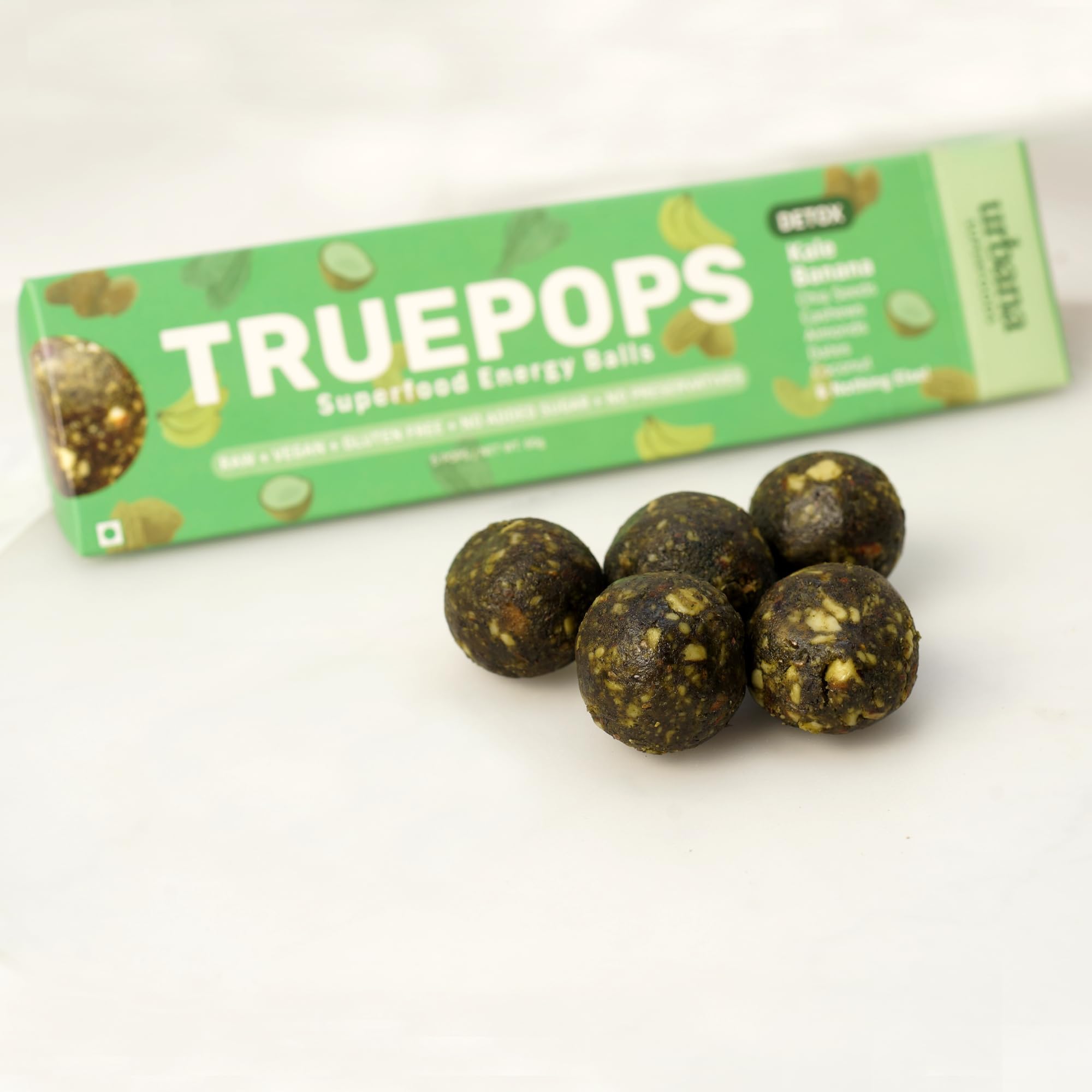 Urbana Superfoods Truepops Energy Balls | Healthy Vegan Snack | Kale Banana Flavor | Gluten Free, Keto Friendly | Natural Superfood Bites | 240g (4 x 60g) — Amazon image 5