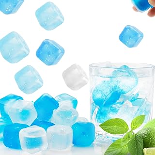 Reusable Ice Cube for Drinks, Square Plastic Ice Cubes 30 Pack, Freeze Drinks Without Diluting, Easy to Use, Washable Non-Melting Fake Ice Cube for Coffee, Wine, Whiskey, Cocktails, Blue and White…