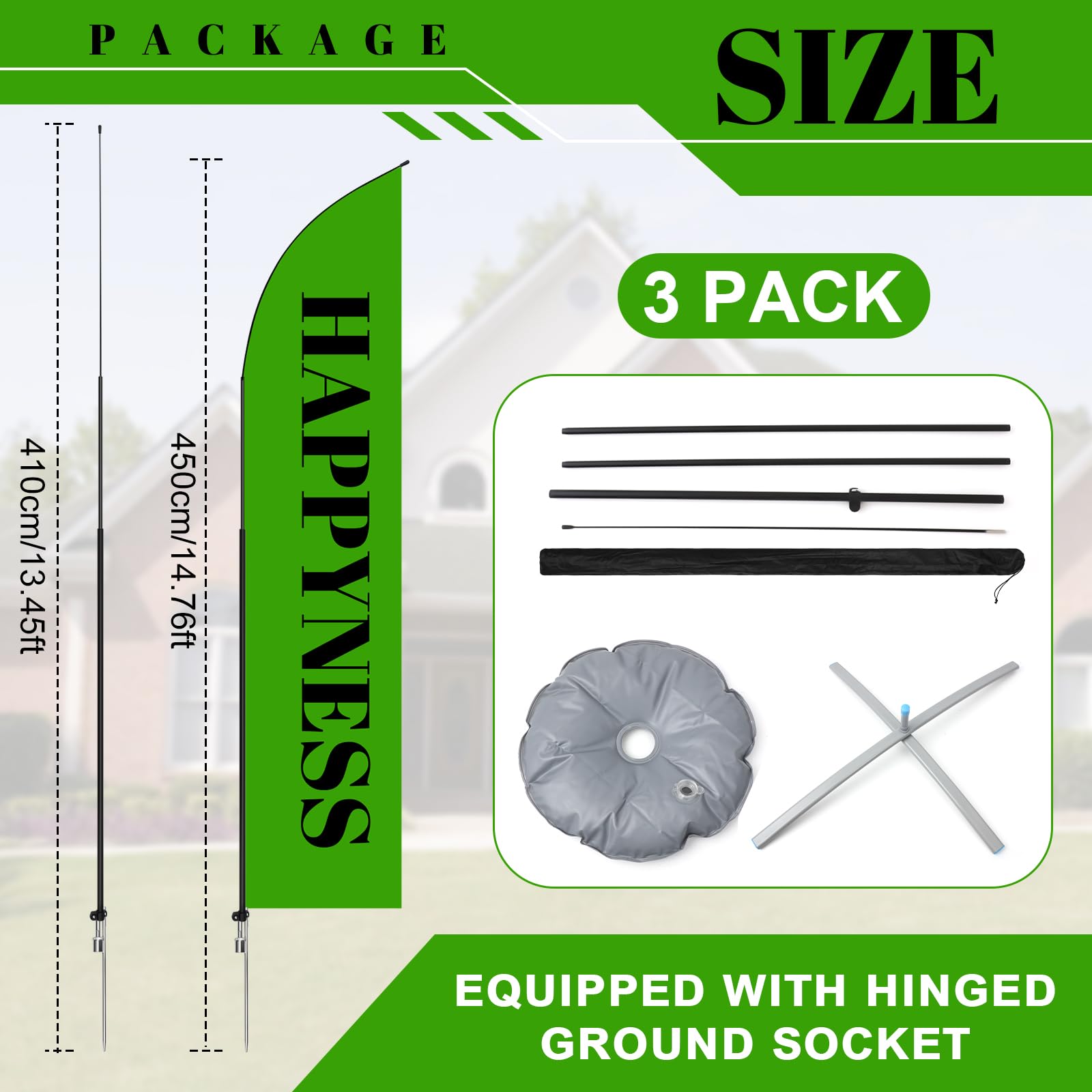 Blulu 3 juegos de postes de bandera publicitaria con base, bolsa de agua y bolsa de almacenamiento, kit de mástil de bandera de aleación de aluminio, fácil de montar, portátil para carteles