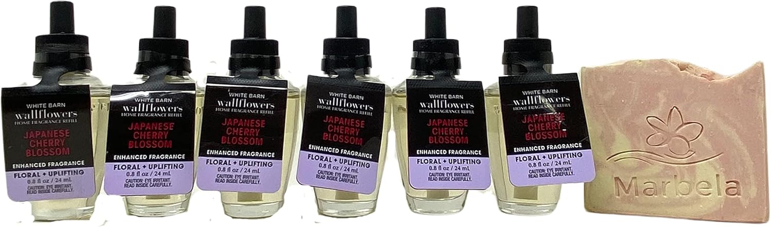 Bath & Body Works Japanese Cherry Blossom 6 Pack Wallflowers Home Fragrance Refills - Marbela Sample Soap
